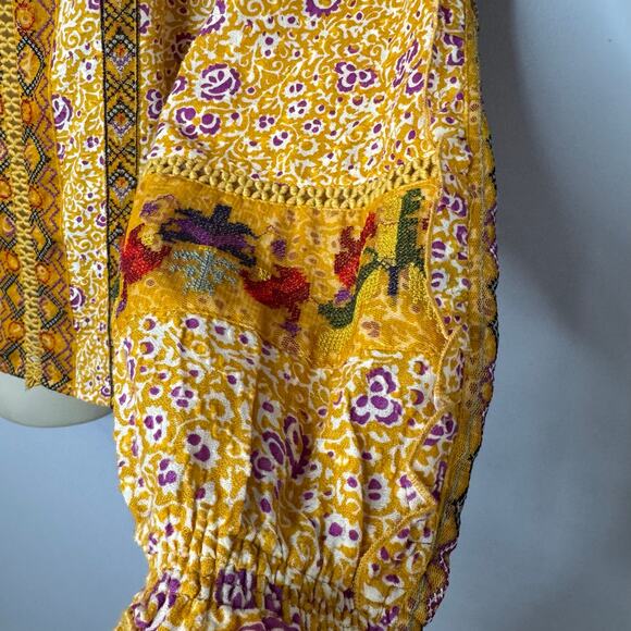 Maeve Anthropologie Goldie Embroidered Blouse Gold Yellow Floral Ruffled Sz 4 - Picture 14 of 14